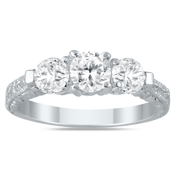 1 1/3 Carat TW Diamond Three Stone Engagement Ring in 14K White Gold - Picture 1 of 1